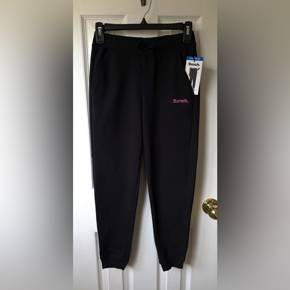 Bench Girl's Jogger Sweatpants Black with Pink Logo Size L (10/12) New with Tags